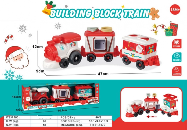 Tren navideño con vagones y formas para niños