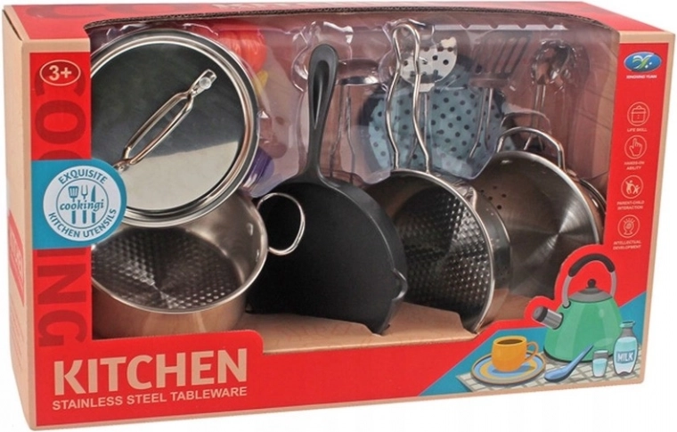 Set de cocina metálico para niños, 17 piezas