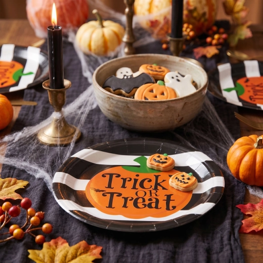 Plato de papel de Halloween con calabaza Trick or Treat, 23 cm - 8 unidades