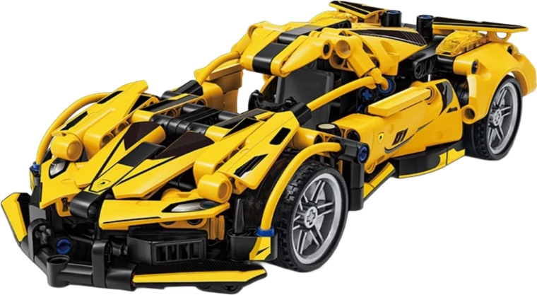 Set de construcción de coche deportivo amarillo de 422 piezas