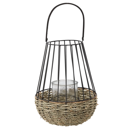 Farol metálico negro-marrón con inserto de vidrio 30 × 47 cm