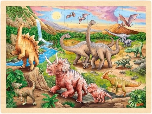 Puzzle de madera Goki Camino de dinosaurios, 96 piezas
