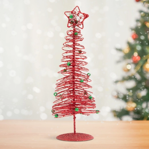 Árbol de Navidad metálico brillante de 28 cm – Rojo