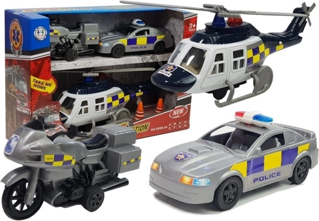 Set de vehículos policiales con luces y sonidos