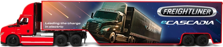 Camión metálico Freightliner eCascadia con contenedor 33 cm