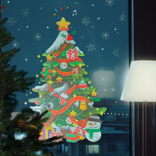 Pegatina navideña para ventana con árbol de Navidad 62 × 70 cm