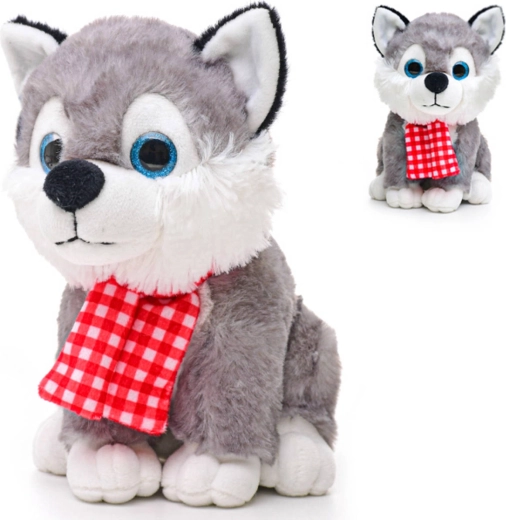 Perro Husky de peluche con bufanda y sonido 22 cm - 1 pieza