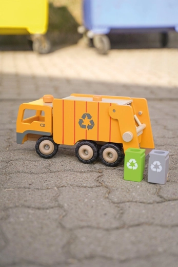 Camión de basura ecológico de madera con clasificación de residuos - 1 pieza