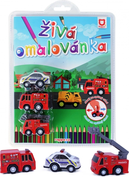 Omalovánka interactiva de rescatistas – set de 3 cochecitos con retrofricción