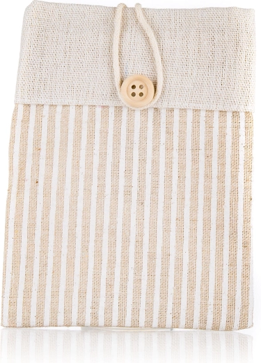 Bolsa decorativa de algodón Nature con rayas, marrón claro 10,5 × 14 cm