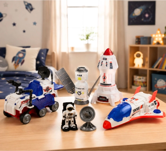Vehículos para toda la misión: cohete, transbordador espacial y rover