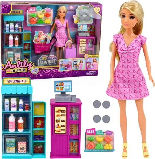 Muñeca Anlily con supermercado, caja registradora y accesorios