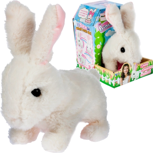 Conejito blanco de peluche a pilas