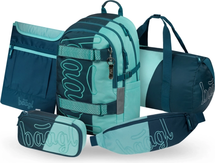 Set escolar Baagl Skate Petrol – mochila, estuche, bolsa deportiva, riñonera y funda para portátil GRS