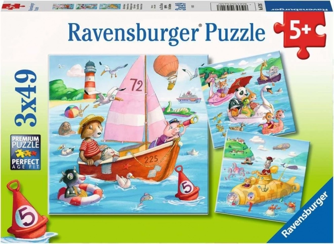 Puzzle Ravensburger Animalitos y embarcaciones acuáticas 3x49 piezas