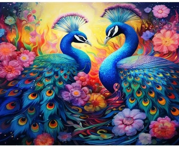 Pintura con diamantes – Encuentro de pavos reales 30 × 40 cm