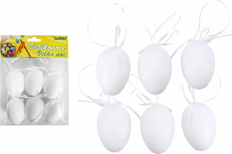 Huevos decorativos de plástico blancos para colgar 6 cm