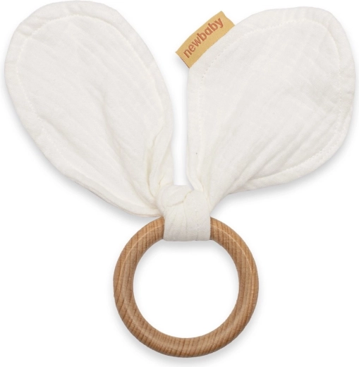 Mordedor de madera con muselina New Baby Ears, blanco
