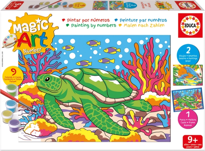 Educa pintura por números: delfines y tortuga