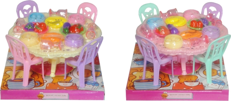 Set de muebles para muñecas – mesa y sillas en colores pastel