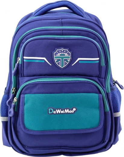Mochila escolar infantil con correa de pecho en azul marino y verde