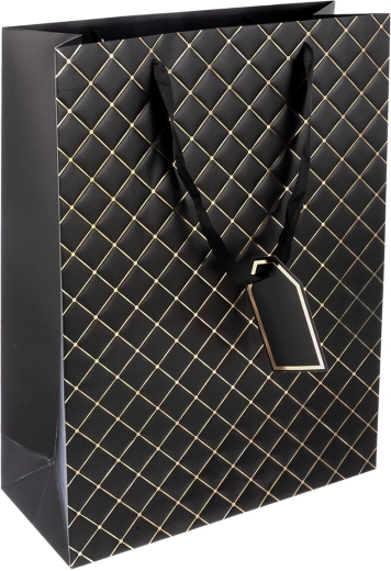 Bolsa de regalo de papel quilt negra 31 × 12 × 42 cm