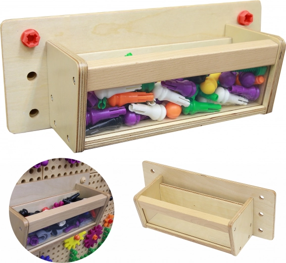 Masterkidz organizador de madera con pared transparente para tableros STEM