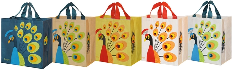 Bolsa de la compra Pavo real 35 × 35 × 20 cm, polipropileno laminado, surtido de colores