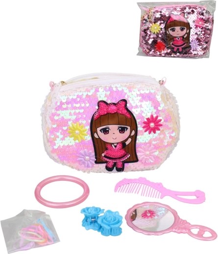 Bolso infantil de lentejuelas con accesorios de peluquería - 1 unidad
