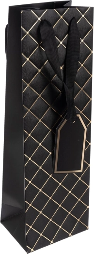 Bolsa de regalo de papel quilt para vino negra 12 × 9 × 36 cm