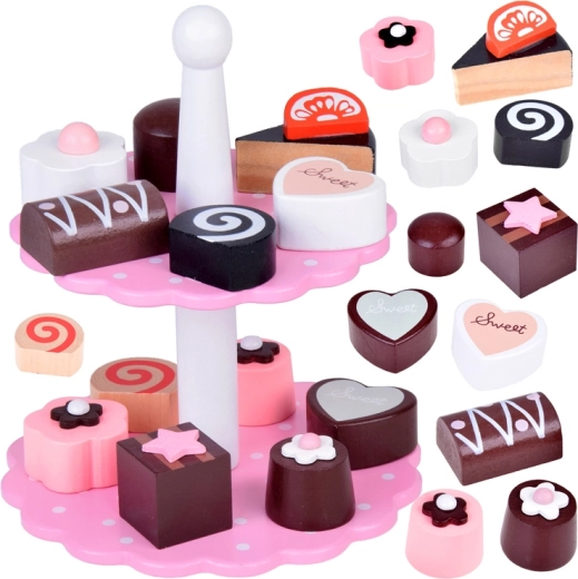 Juego infantil de madera de dos niveles con pastelitos