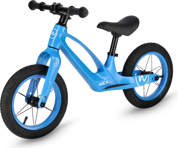 Bicicleta de equilibrio infantil con ruedas LED NILS Fun RB901, neumáticos inflables de 12", azul