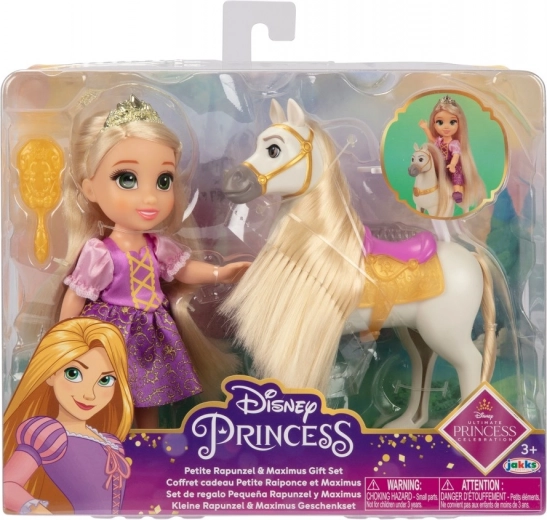 Princesa RAPUNZEL o BELLE con caballito y cepillo, muñeca 15 cm