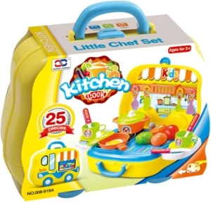 Set de cocina en maletín para niños con forma de cochecito