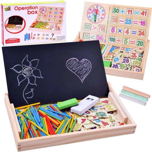 Set educativo de madera con pizarra para matemáticas