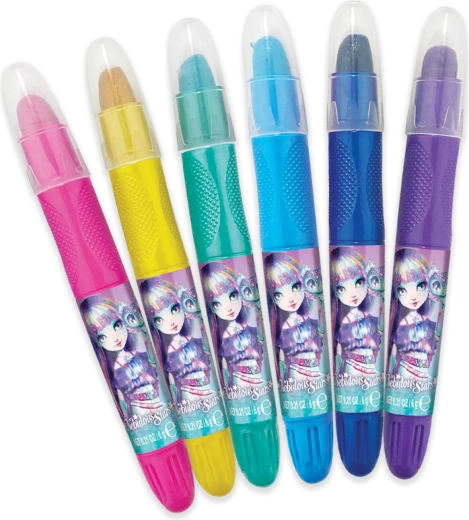 Seis rotuladores brillantes de colores