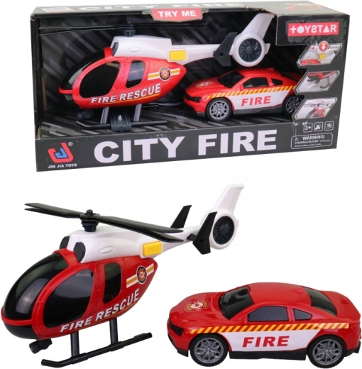 Helicóptero con camión de bomberos