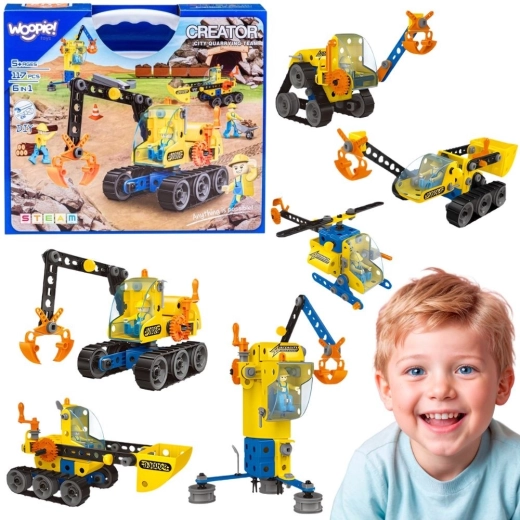 Set de construcción WOOPIE de vehículos de construcción 6 en 1, 117 piezas