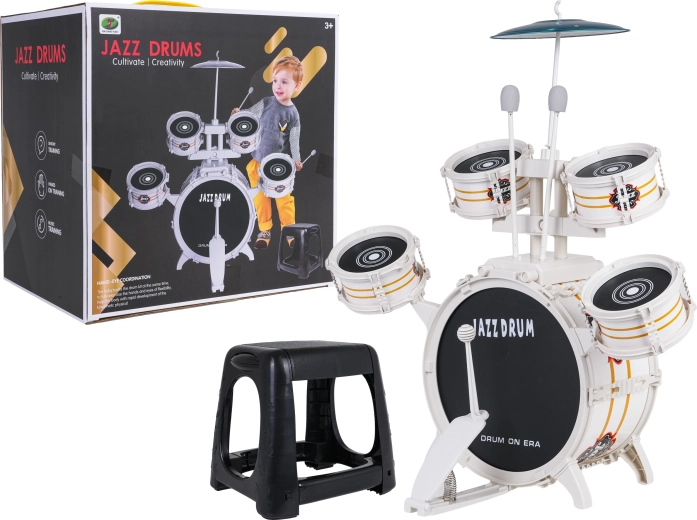 Batería infantil blanca con taburete