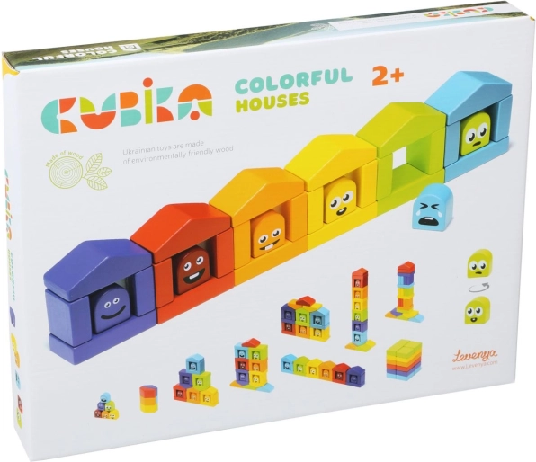 Kubika Casitas de colores – juego de construcción de madera de 30 piezas