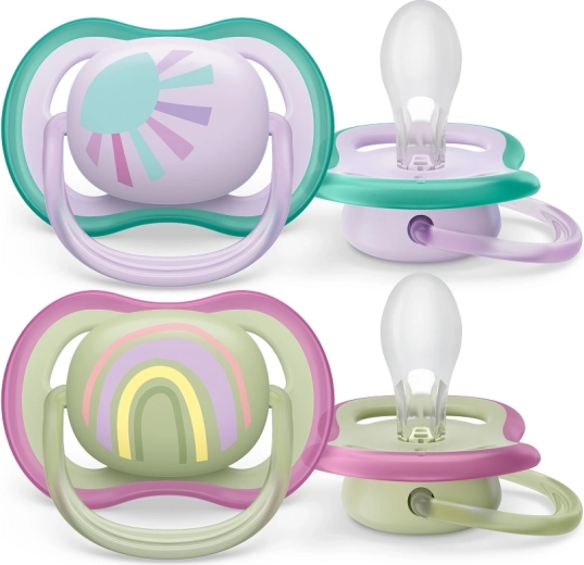 Chupete Philips Avent Ultra Air con motivo de arcoíris para niñas de 0 a 6 meses - 2 uds.