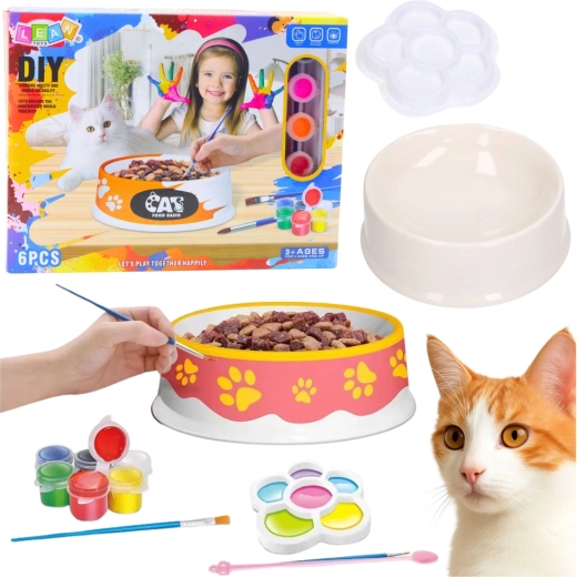 Set creativo de cuenco para gato para pintar, DIY 6 piezas