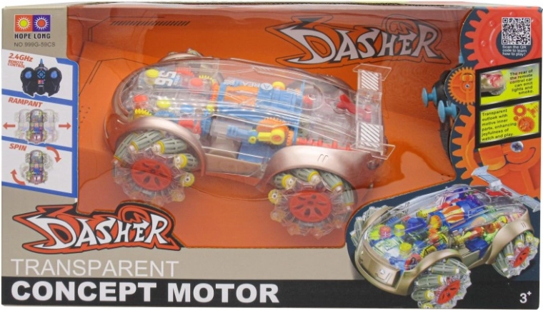 Coche RC con efecto de humo y diseño transparente