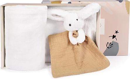 Set de regalo Conejito Feliz: manta y peluche beige