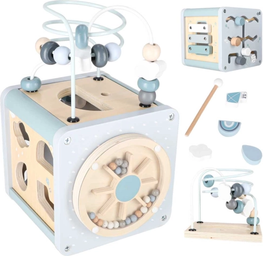Cubo educativo de madera para la motricidad 5 en 1, azul