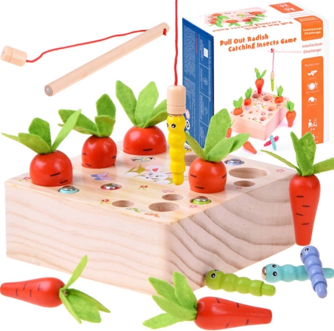 Juego de madera con zanahorias y gusanos