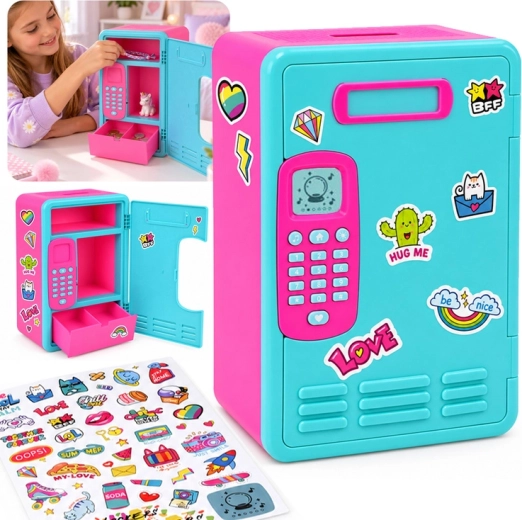 Cajita infantil interactiva 2 en 1: hucha y caja fuerte con código, con música y juego de matemáticas - 1 unidad
