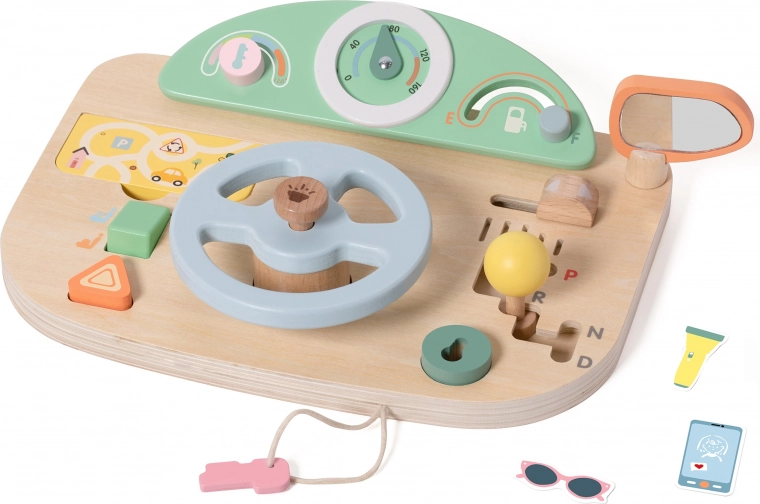 Tablero manipulativo multifuncional de madera con forma de volante Classic World