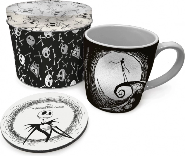 Set de regalo THE NIGHTMARE BEFORE CHRISTMAS – taza 315 ml, posavasos de corcho y lata metálica