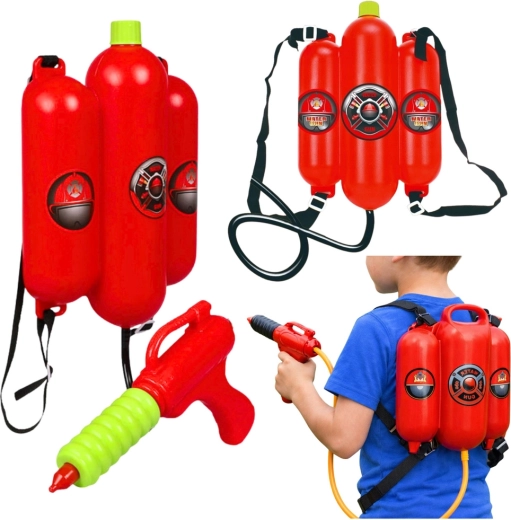 Mochila de agua de bombero con pistola para niños
